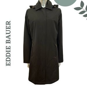 Eddie Bauer Black Hooded Trench Coat – Size Small
